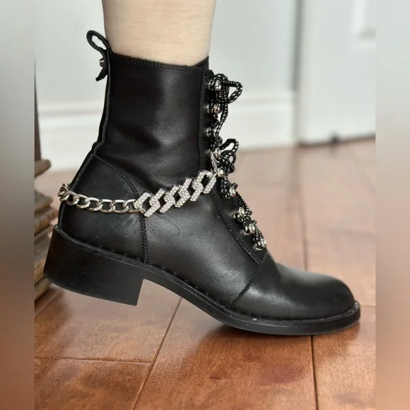 Zara Black Leather Combat Lace-Up Boots 7.5 - Picture 12 of 17